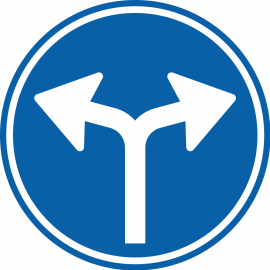 Verkeersbord: D07 - Verplicht links of rechts afslaan